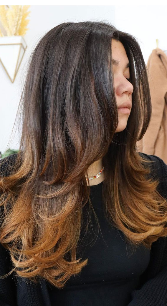 40 Long Layered Haircuts To Try Right Now : Copper Ombre Layers
