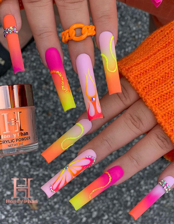 50 Rock Your Style with Trendy Nail Designs : Bright Summer Acrylic Long Nails