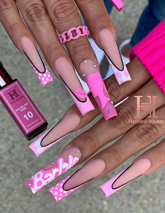 50 Rock Your Style with Trendy Nail Designs : Barbie French Acrylic Long Nails