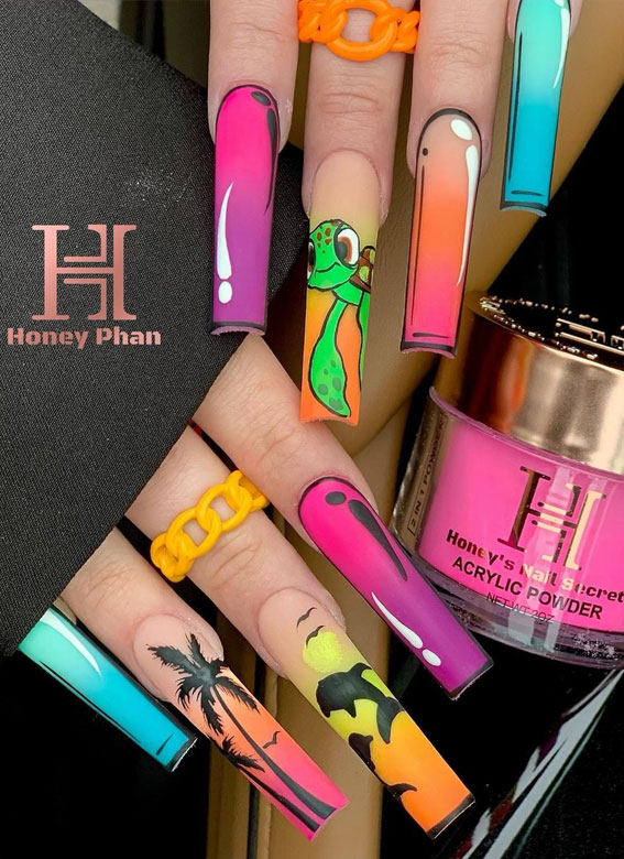 50 Rock Your Style with Trendy Nail Designs : Tropical Inspired Comic Nails
