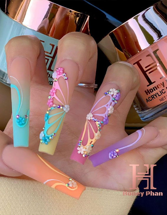 50 Rock Your Style with Trendy Nail Designs : Pastel Butterfly Outline Nails