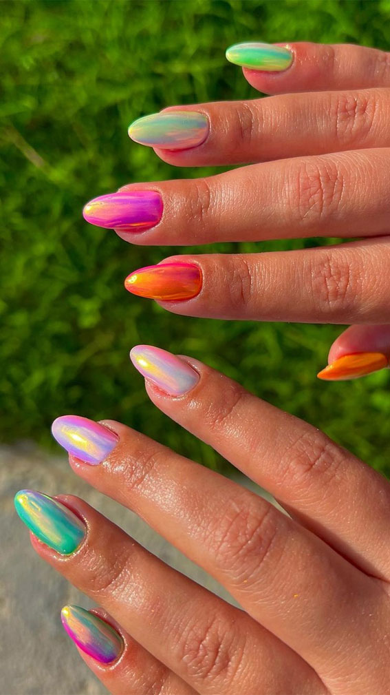 50 Rock Your Style with Trendy Nail Designs : Vibrancy Chrome Nails