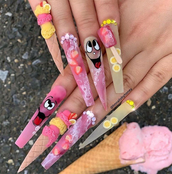 50 Rock Your Style with Trendy Nail Designs : Ice Cream Acrylic Nails
