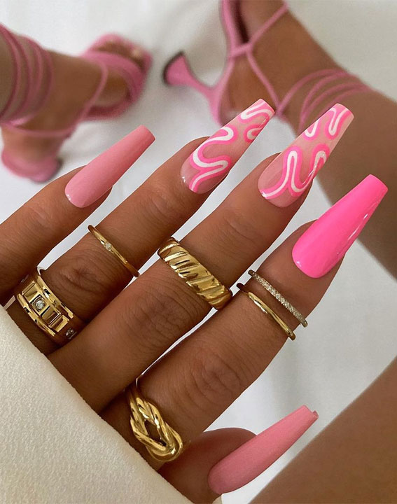 50 Rock Your Style with Trendy Nail Designs : Acrylic Pink Swirl Nails