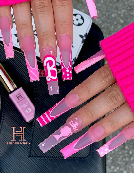 50 Rock Your Style with Trendy Nail Designs : Bright Pink Barbie Long Nails