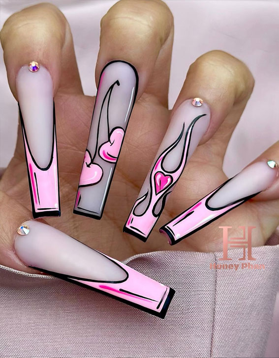 50 Rock Your Style with Trendy Nail Designs : Light Pink Cherry Acrylic Nails