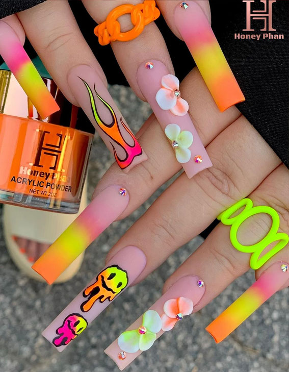 50 Rock Your Style with Trendy Nail Designs : Ombre Melted Face Acrylic Long Nails
