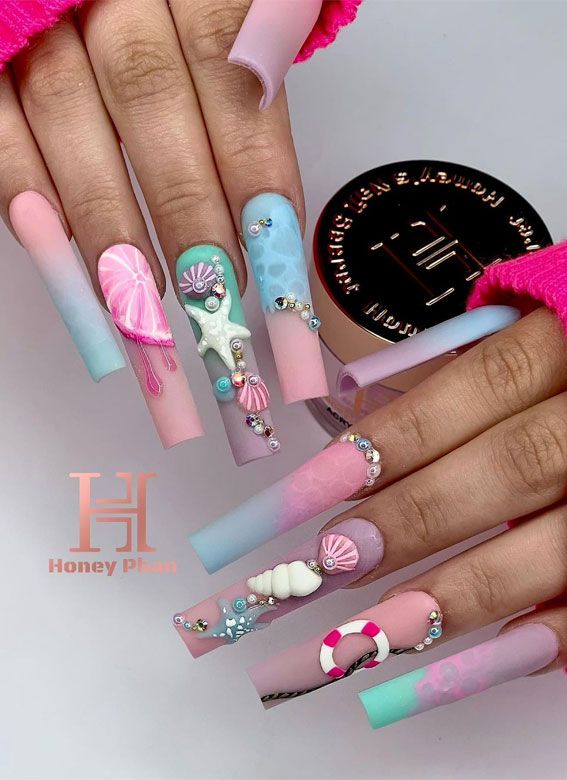 50 Rock Your Style with Trendy Nail Designs : Pastel Beach Vibe Nails
