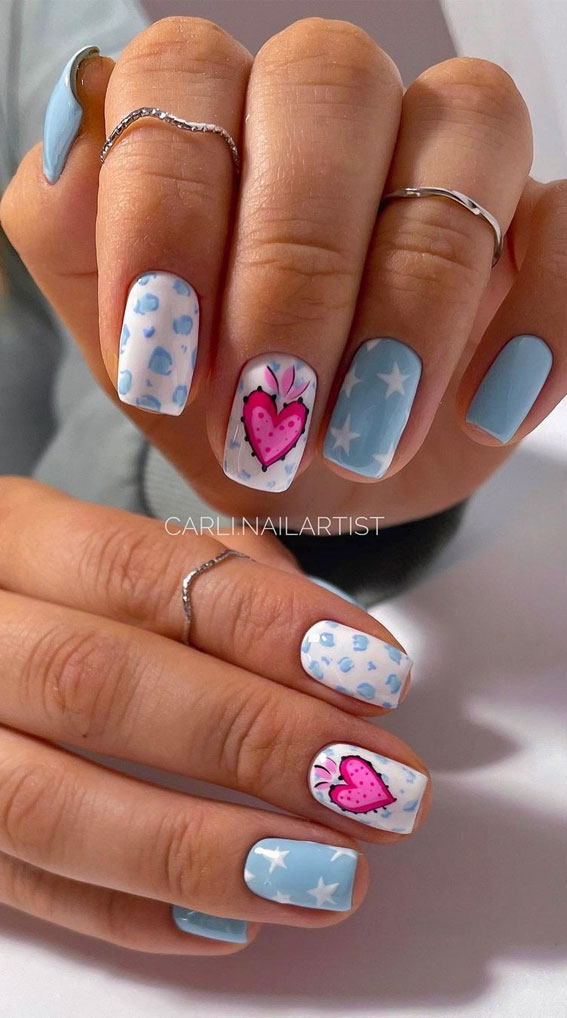 50 Rock Your Style with Trendy Nail Designs : Pick n Mix Soft Blue Nails