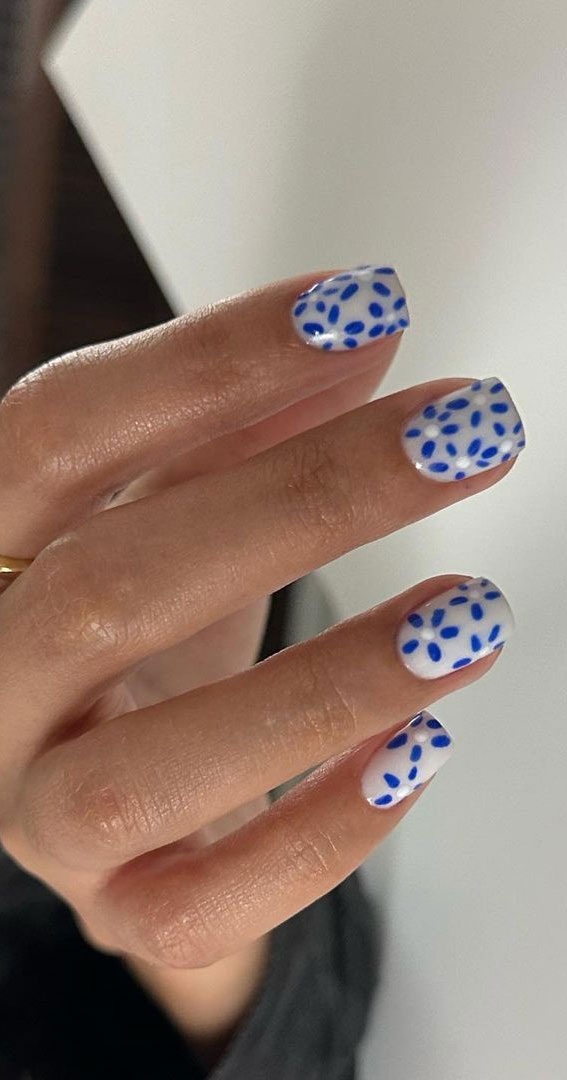 50 Rock Your Style with Trendy Nail Designs : Simple Blue & White Nails