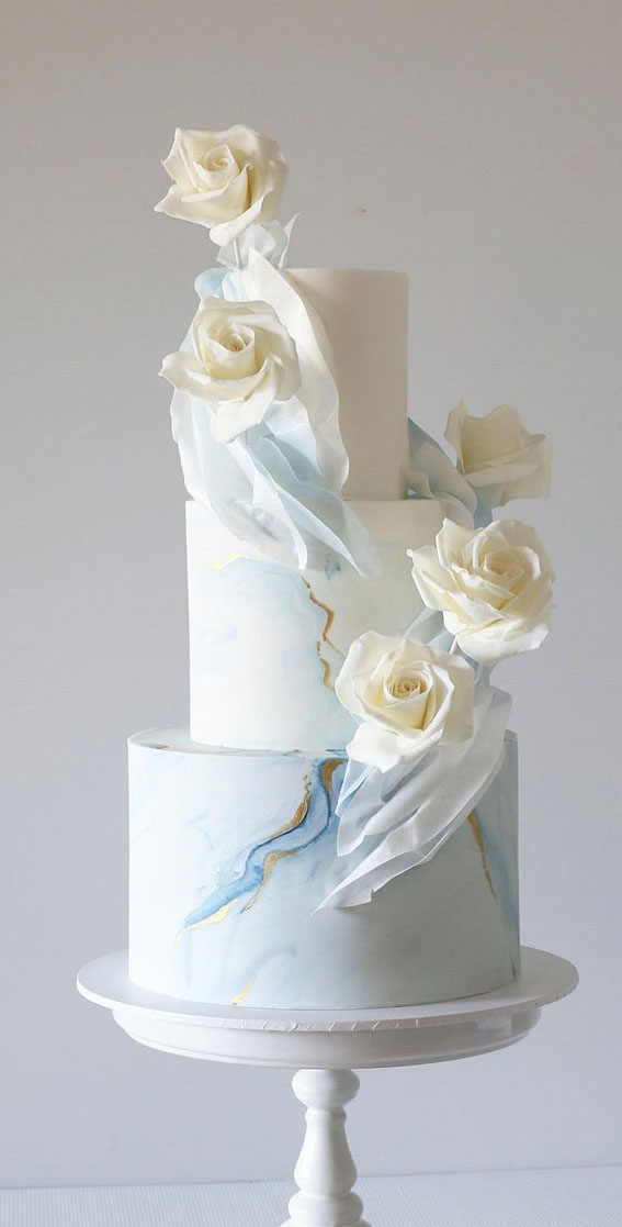 50 Romantic Wedding Cakes Love's Sweet Symphony : Blue & White Marble 3  Tier Cake