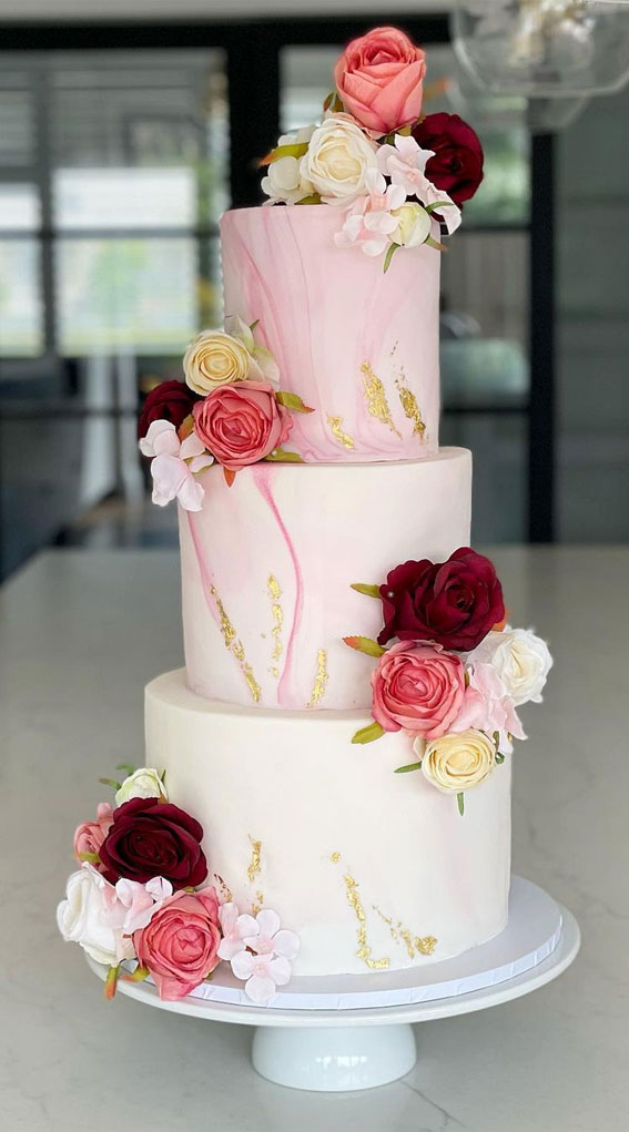 50 Romantic Wedding Cakes Love’s Sweet Symphony : Marble Pink 3 Tier Wedding Cake