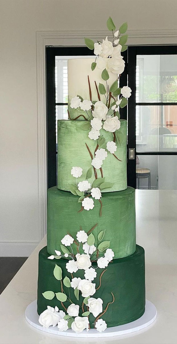 50 Romantic Wedding Cakes Love’s Sweet Symphony : Gradient Green 4 Tier Cake