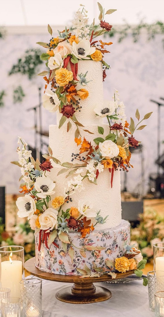 50 Romantic Wedding Cakes Love’s Sweet Symphony : Botanical Artwork Wedding Cake