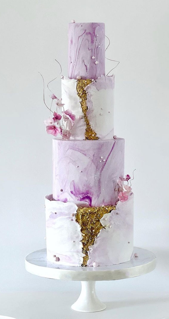 50 Romantic Wedding Cakes Love’s Sweet Symphony : 4 Tier Marble Cake with Gold Details