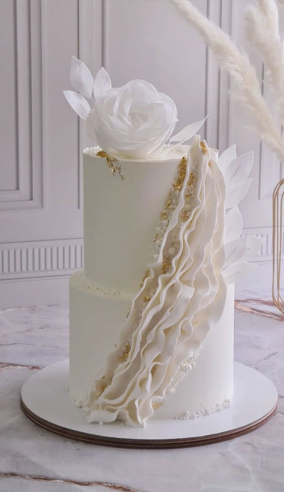 50 Romantic Wedding Cakes Love’s Sweet Symphony : Cascading Ruffle 2 Tier Cake