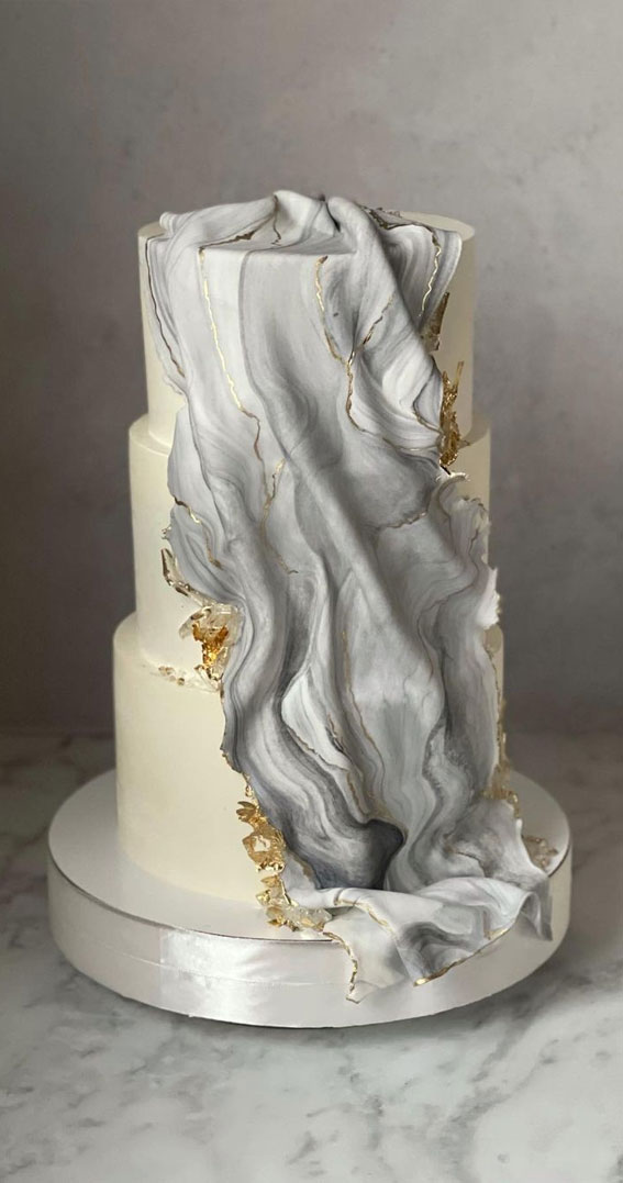 50 Romantic Wedding Cakes Love’s Sweet Symphony : Cascading Marble White Wedding Cake
