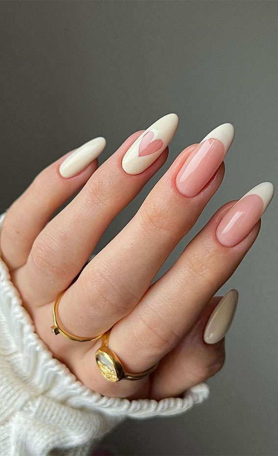 25 Elegant Bliss Captivating Wedding Nail Designs : French & Heart Cut Out Nails