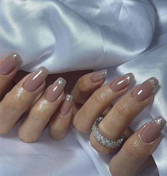 25 Elegant Bliss Captivating Wedding Nail Designs : Shimmery French Tips