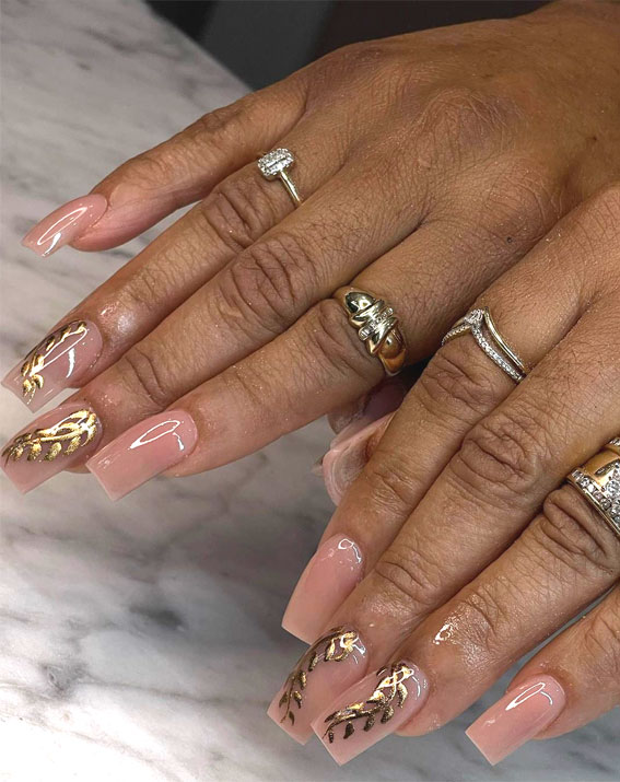 25 Elegant Bliss Captivating Wedding Nail Designs : Gold Vine Bridal Nails