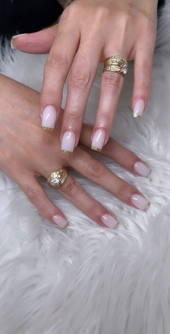 25 Elegant Bliss Captivating Wedding Nail Designs : Gold Glitter French Tips