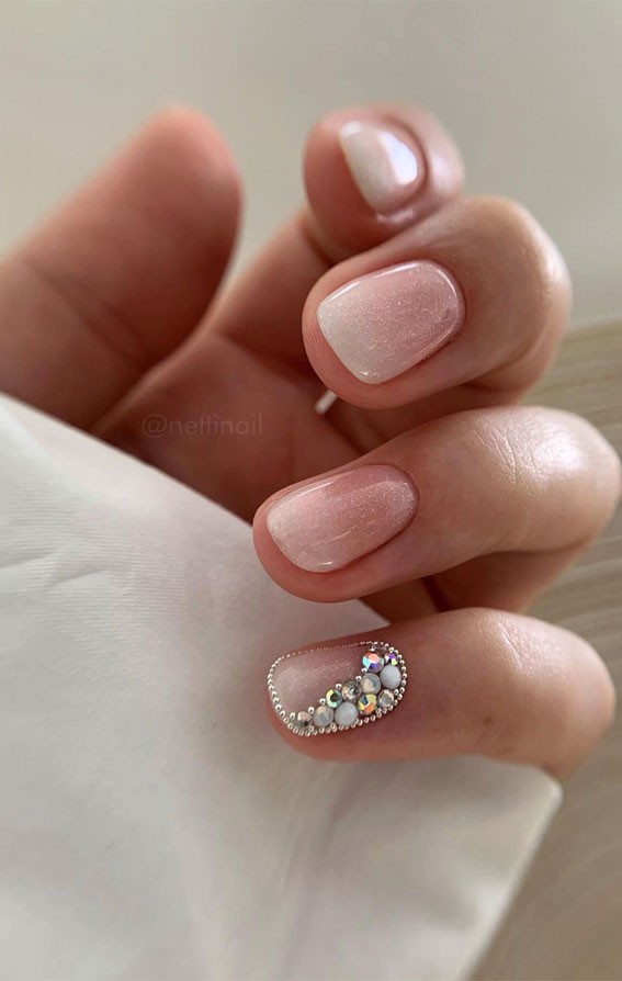 25 Elegant Bliss Captivating Wedding Nail Designs : Shimmery Ombre & Rhinestone Nails