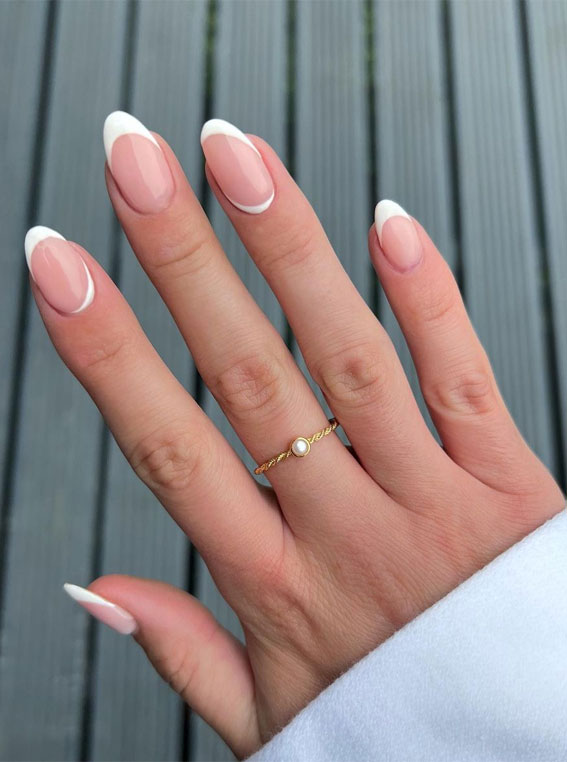 25 Elegant Bliss Captivating Wedding Nail Designs : Pearl ring and white mani pairing