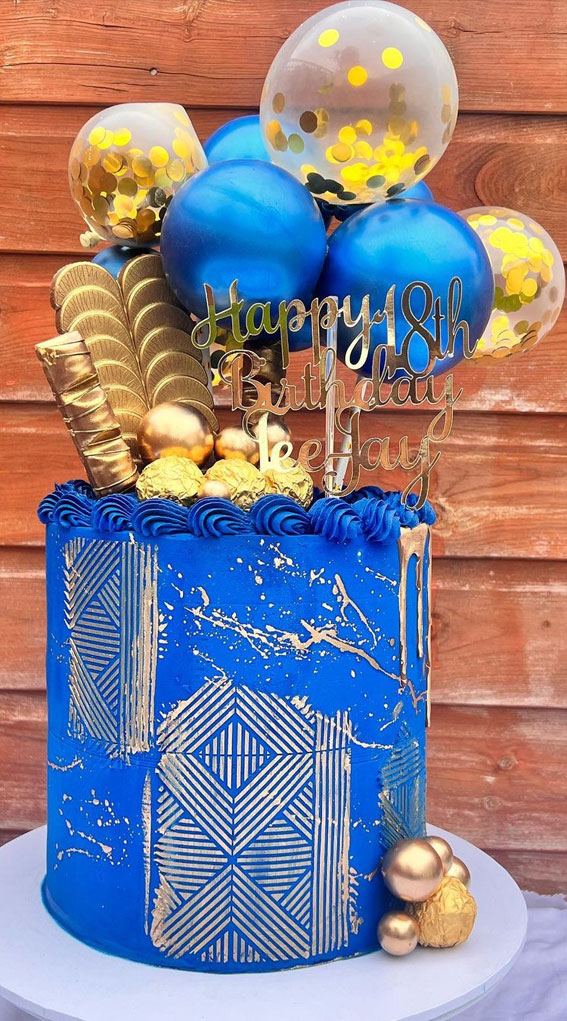 18th Birthday Cake Ideas for a Memorable Celebration : Bright Blue & Gold Cake