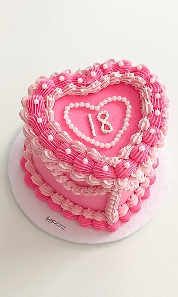 18th Birthday Cake Ideas for a Memorable Celebration : Pink Buttercream Heart Shape Cake