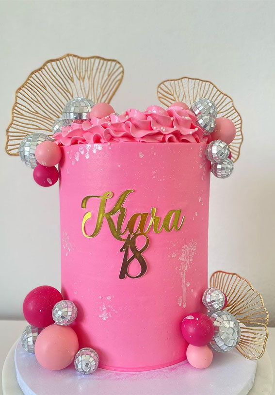 18th Birthday Cake Ideas for a Memorable Celebration : Barbie Pink Sleek Cake with Disco Balls