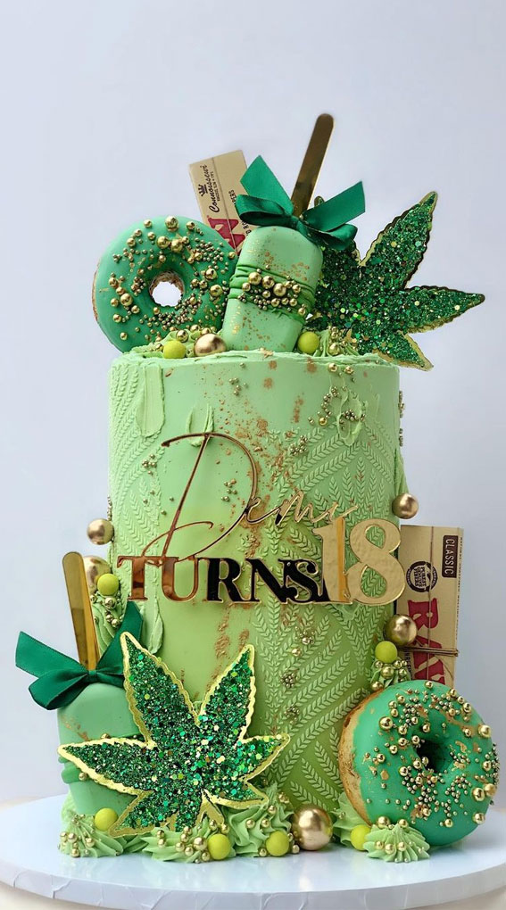 18th Birthday Cake Ideas for a Memorable Celebration : A weed themed green cake