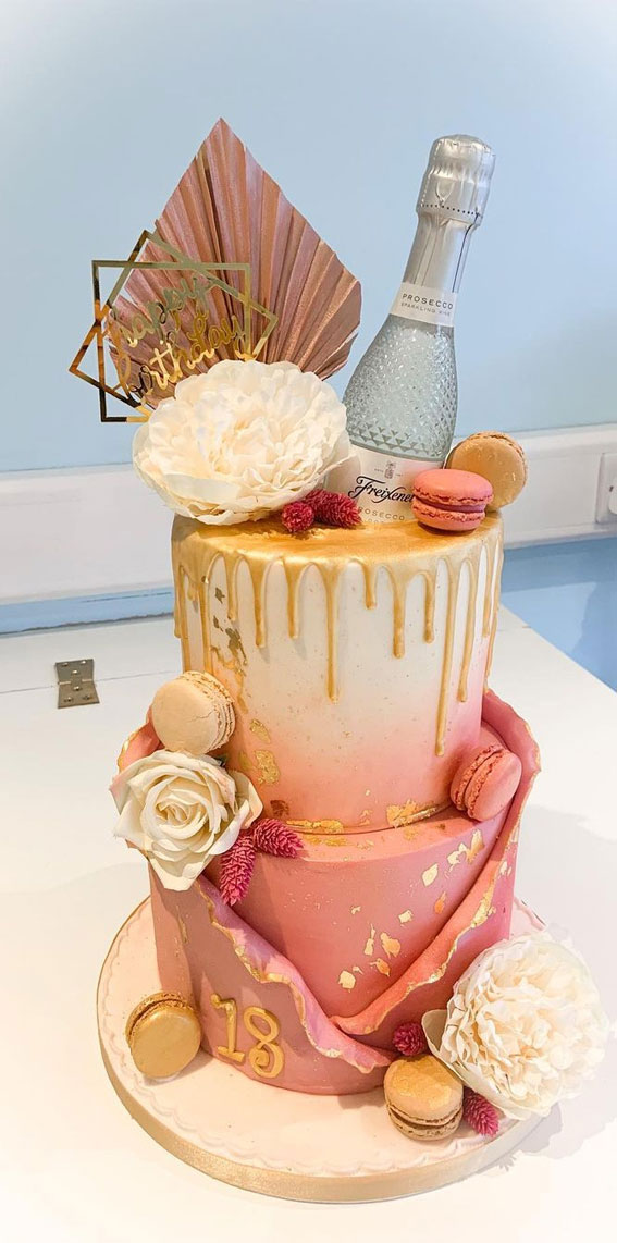 18th Birthday Cake Ideas for a Memorable Celebration : Gold-Dripped Pink Cake