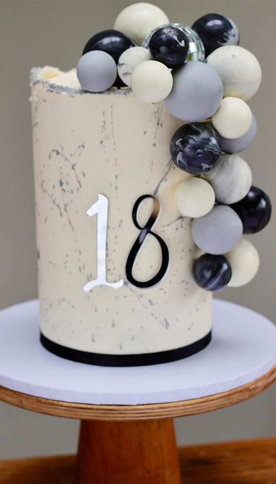 18th Birthday Cake Ideas for a Memorable Celebration : White Cake with Black, Gold & Disco Balls
