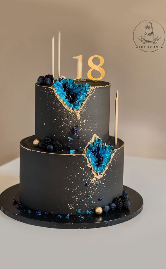18th Birthday Cake Ideas for a Memorable Celebration : Black & Blue Geode Cake