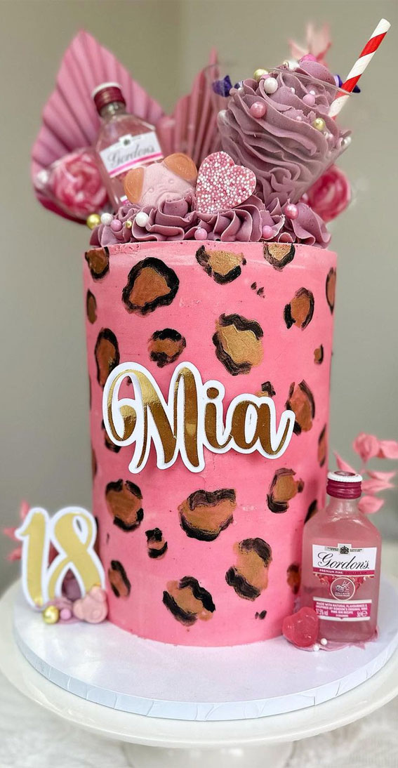 gin and leopard print cake, pink leopard Pink 18th Birthday Cake, Gold and White Marble 18th Birthday Cake, 18th Birthday Cake Ideas, Elegant 18th Birthday Cakes, Simple 18th Birthday Cake Designs, simple 18th birthday cake for girl, simple 18th Birthday Cake boys, 18th Birthday Cake Chocolate
