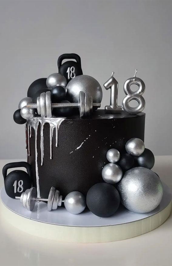 18th Birthday Cake Ideas for a Memorable Celebration : Black Cake with Silver & Black Balls
