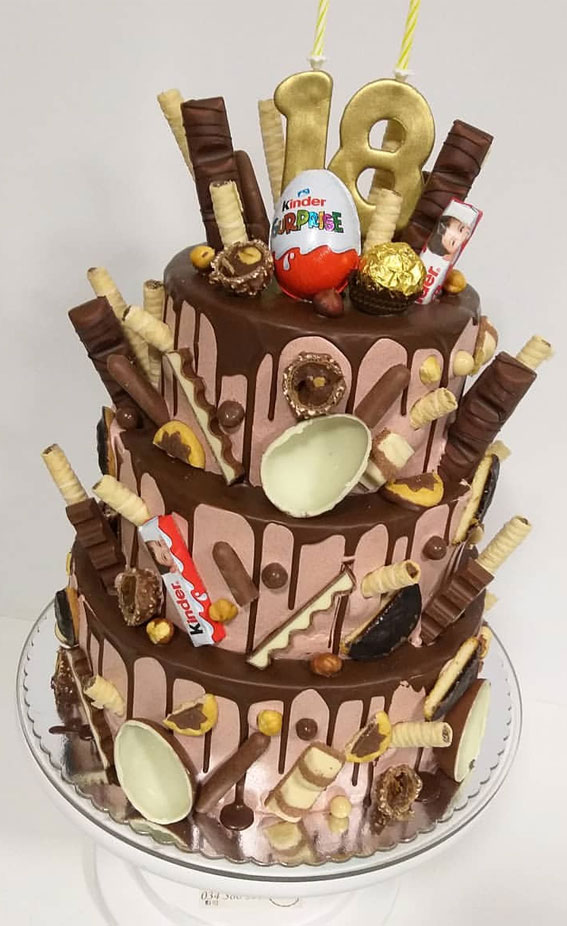 18th Birthday Cake Ideas for a Memorable Celebration : Three Tier Chocolate Drip Cake with Kinder