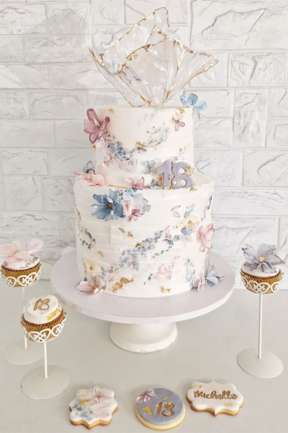 18th Birthday Cake Ideas for a Memorable Celebration : Floral Printed Two Tiers