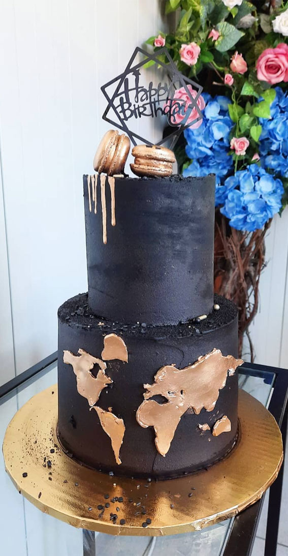 18th Birthday Cake Ideas for a Memorable Celebration : Matte Black World Map Cake