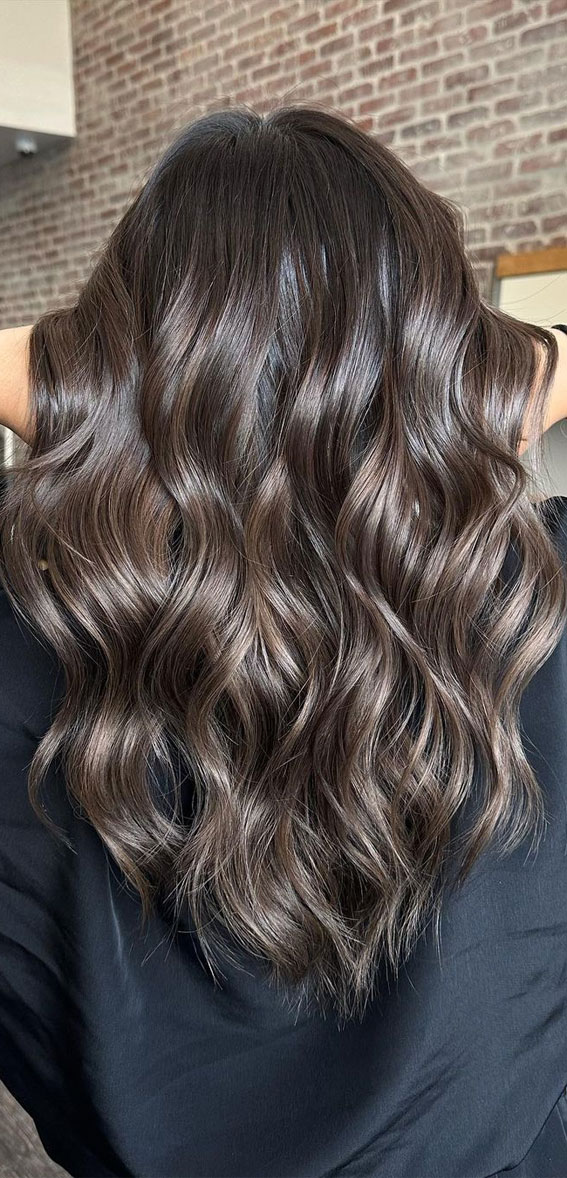 54 Trendy Hair Colour Ideas to Rock This Autumn : Glossy Ashy Brown Babylights
