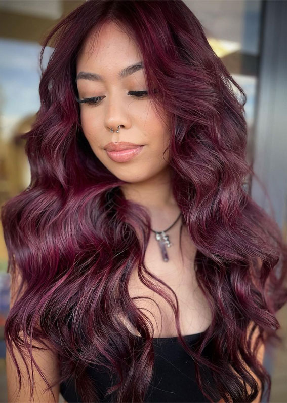 violet red hair color, fall hair color, hair colour, Rich Brunette, Hair Colour, Autumn Hair Colour, autumn hair colour ideas, fall hair colour, brunette hair colour, rich brunette hair, fall balayage hair color, autumn hair colour trends