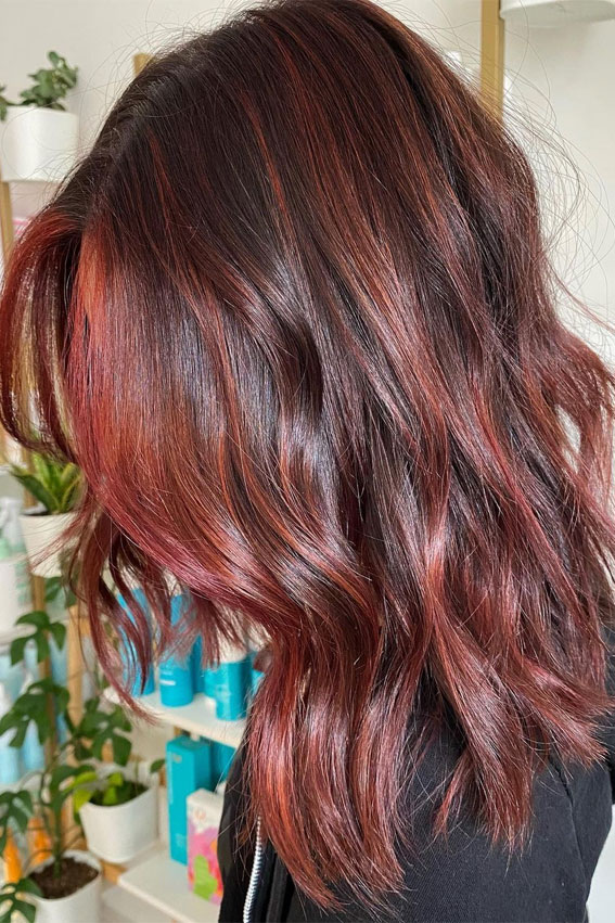 54 Trendy Hair Colour Ideas to Rock This Autumn : Cherry Cola Shoulder Length