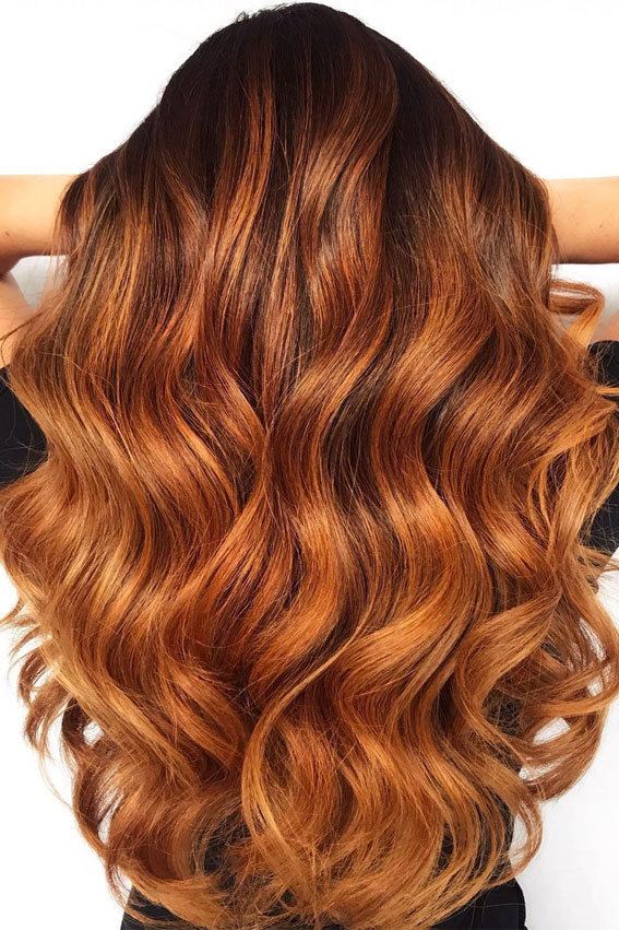 54 Trendy Hair Colour Ideas to Rock This Autumn : Copper Sunset Soft Waves