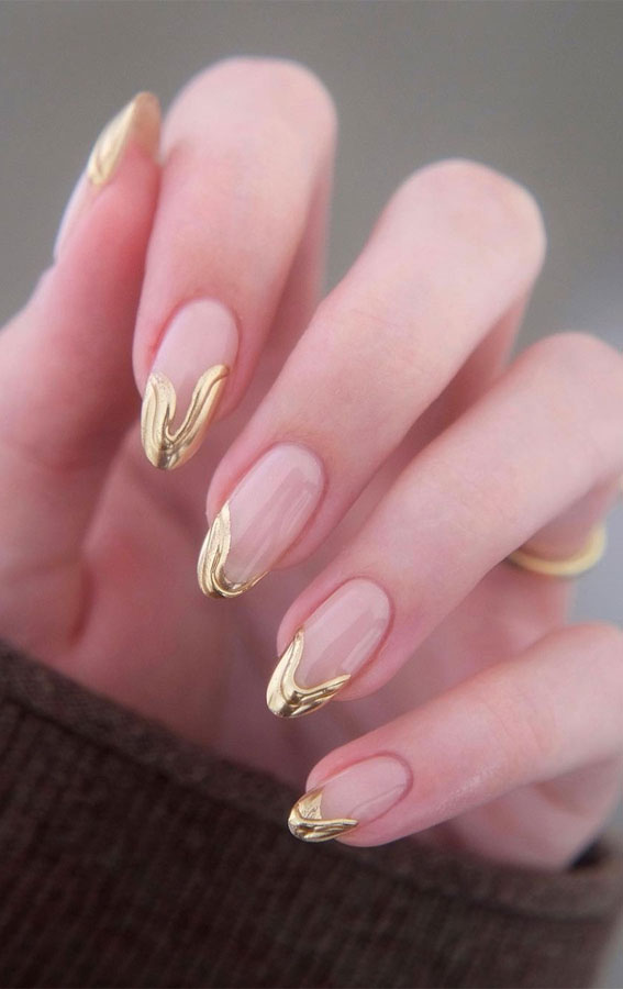 Embrace Autumn with Stunning Nail Art Ideas : Abstract Gold Tip Nails