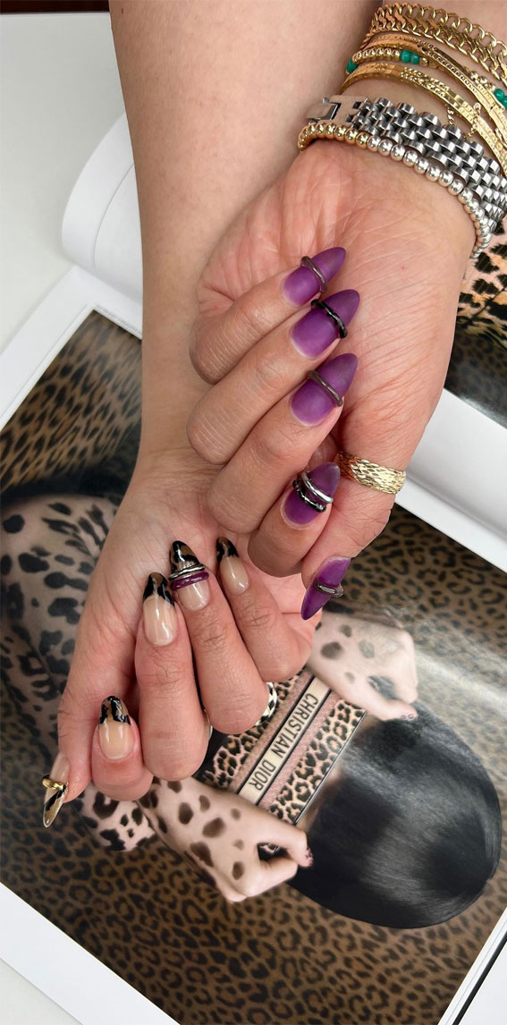 29 Summer Aesthetic Nails Designs 2021 : Mix n Match French Purple Nail Art