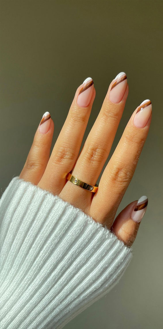 Embrace Autumn with Stunning Nail Art Ideas : Layered Brown Side French Tips