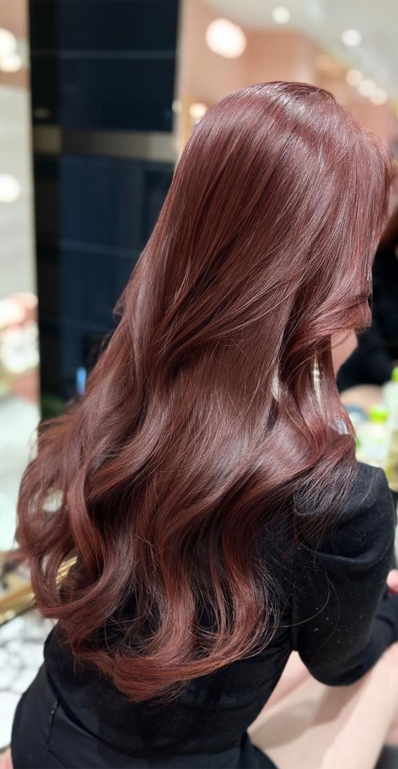 42 Stunning Autumn Hair Colour Ideas to Embrace the Season : Medium Ruby Brown Hair Colour