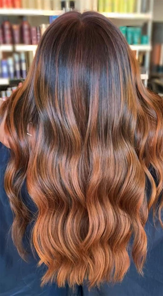 Warm and Inviting Fall Hair Colour Inspirations : Auburn Balayage