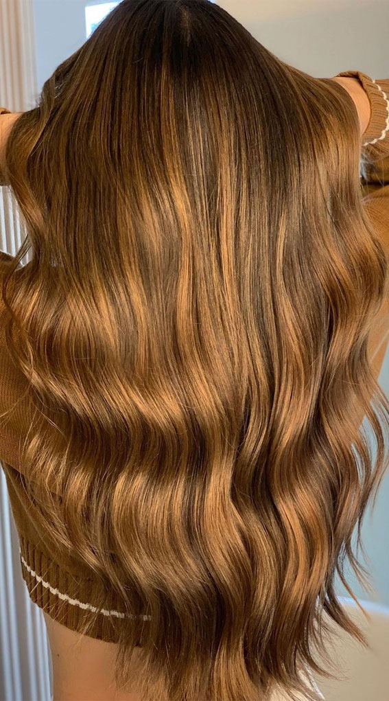 Warm and Inviting Fall Hair Colour Inspirations : Golden Brown Long Hair