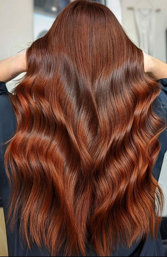 Warm and Inviting Fall Hair Colour Inspirations : Copper Chestnut Elegance